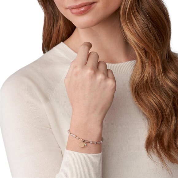 Women\'s Rose Gold Stainless Steel Moonstone Beaded Bracelet
